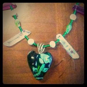 Lampwork Heart and Crystal Necklace